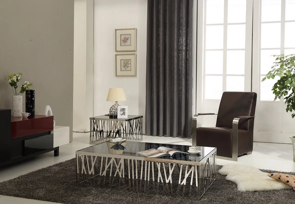 18" Glass And Stainless Steel End Table