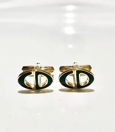 1970s CHRISTIAN DIOR GOLD Plated ENAMELLED CUFFLINKS