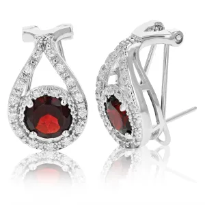 2 cttw Garnet Dangle Earrings .925 Sterling Silver With Rhodium 7 MM Round