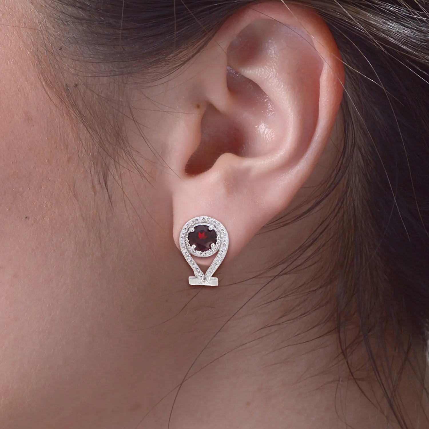 2 cttw Garnet Dangle Earrings .925 Sterling Silver With Rhodium 7 MM Round