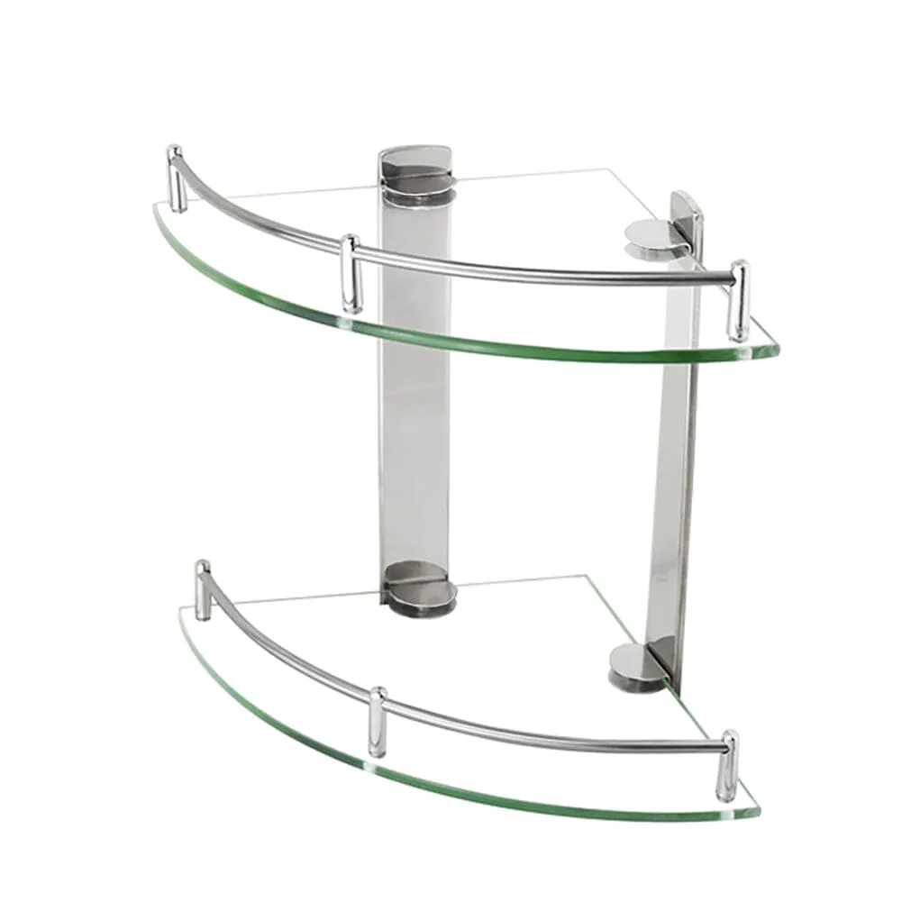 2-Tier Tempered Glass Corner Shelf Bathroom Wall Mounted