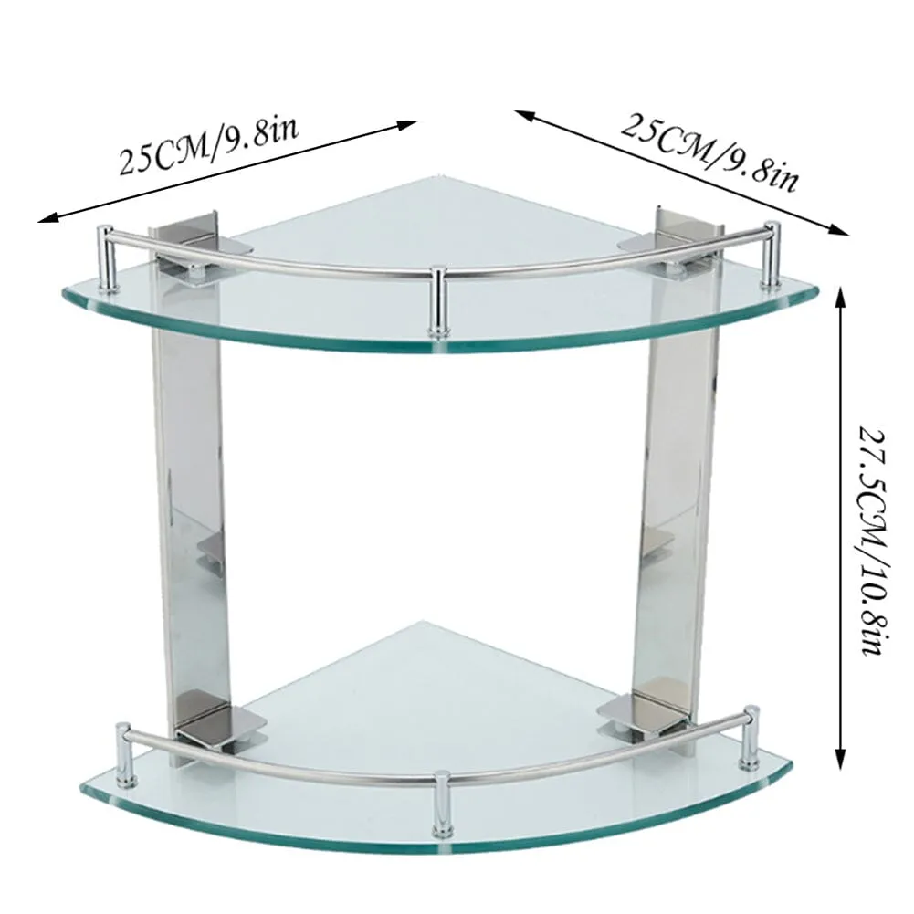 2-Tier Tempered Glass Corner Shelf Bathroom Wall Mounted