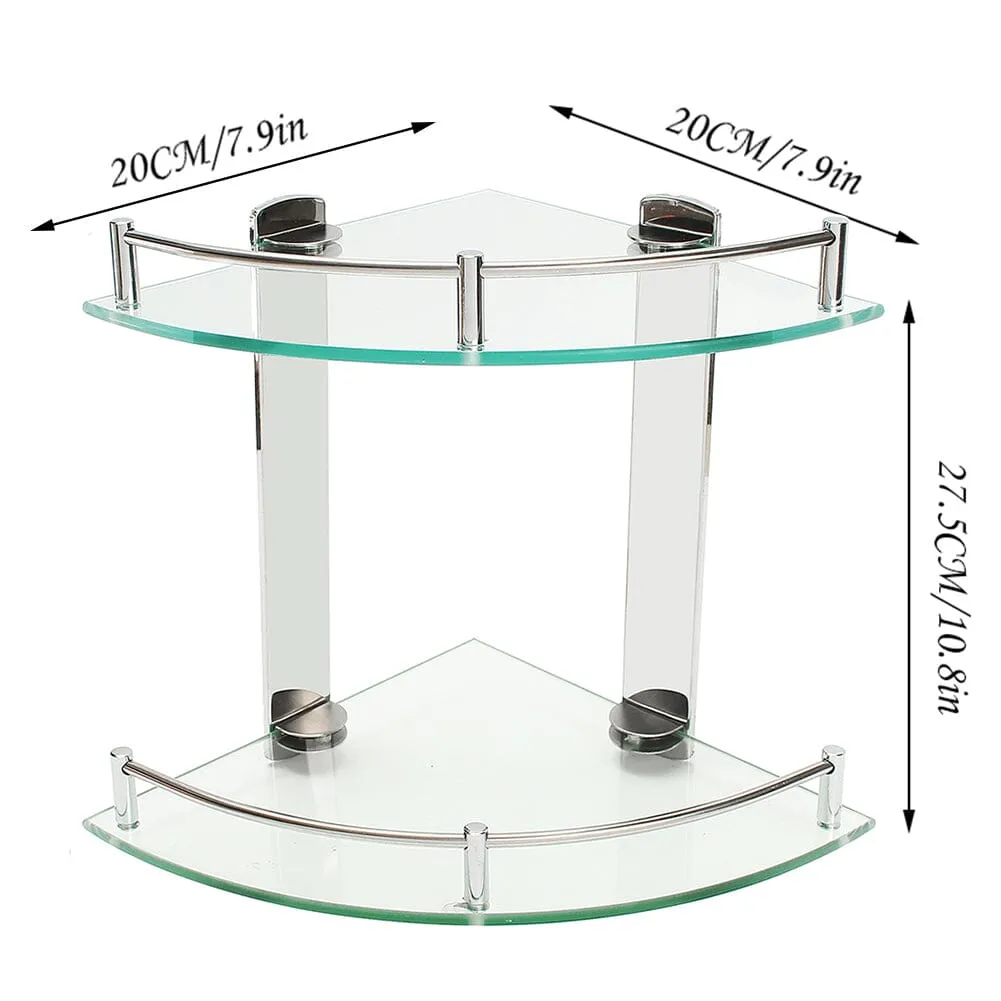 2-Tier Tempered Glass Corner Shelf Bathroom Wall Mounted