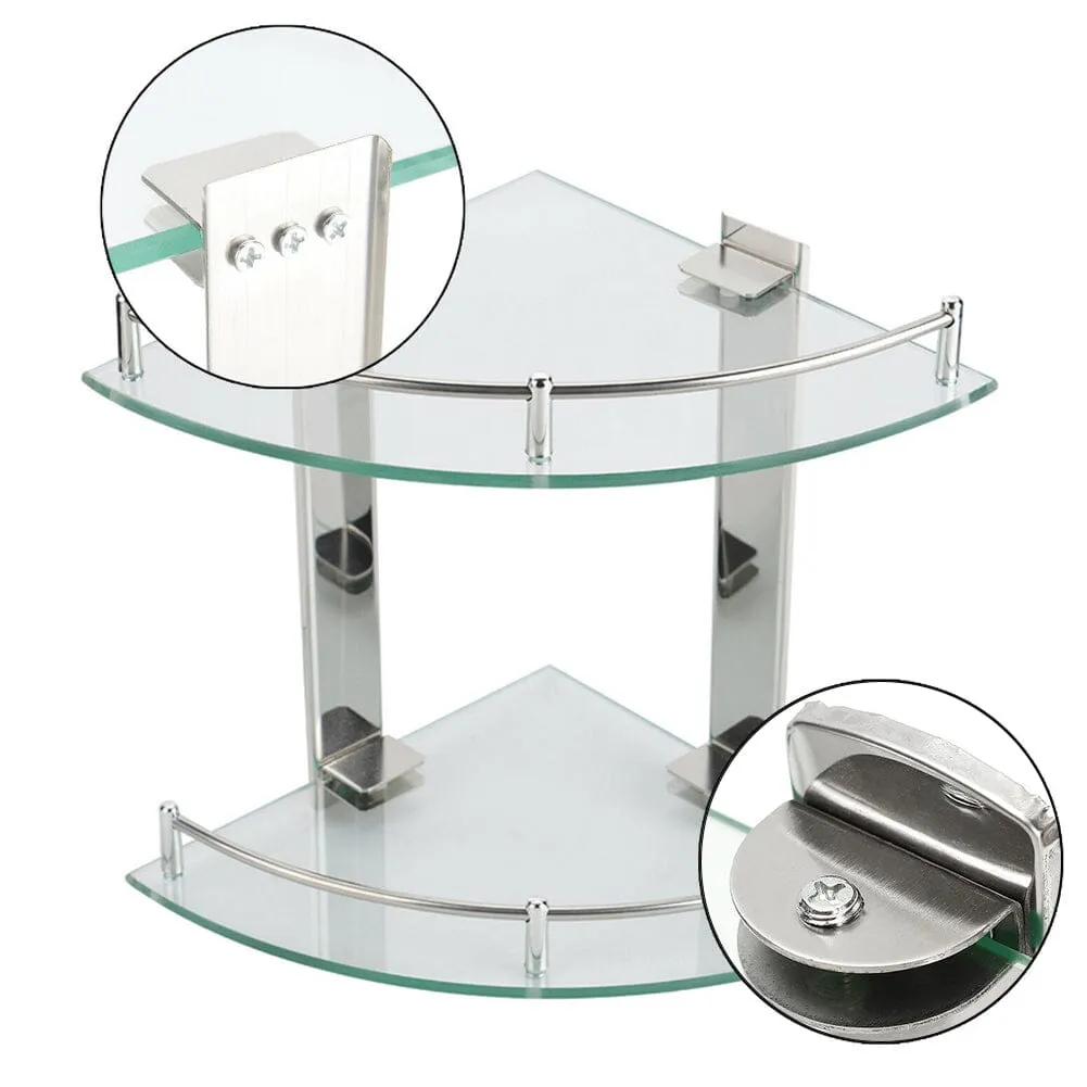 2-Tier Tempered Glass Corner Shelf Bathroom Wall Mounted