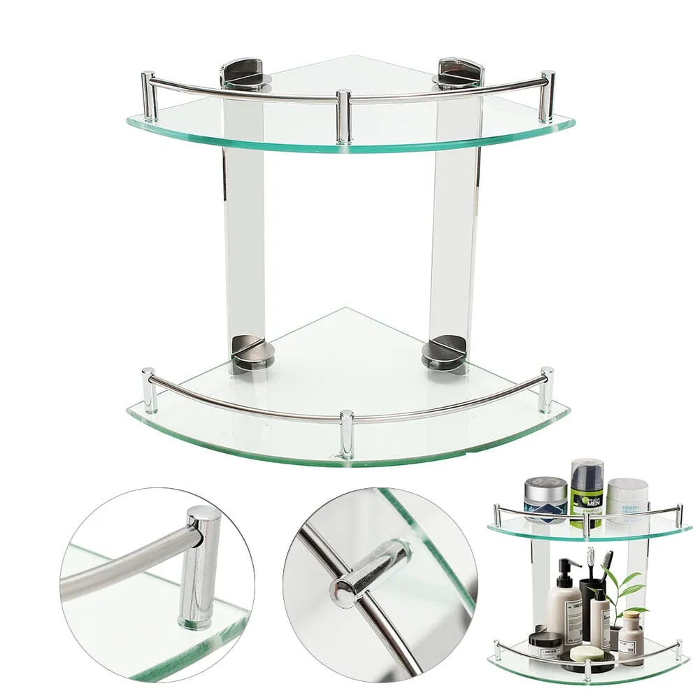 2-Tier Tempered Glass Corner Shelf Bathroom Wall Mounted