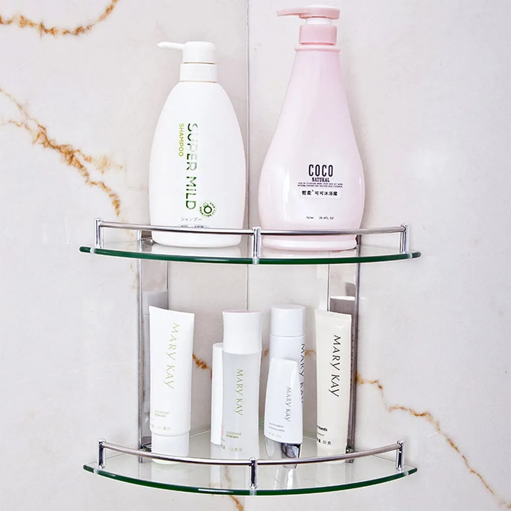 2-Tier Tempered Glass Corner Shelf Bathroom Wall Mounted