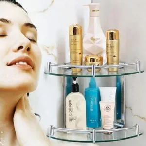 2-Tier Tempered Glass Corner Shelf Bathroom Wall Mounted