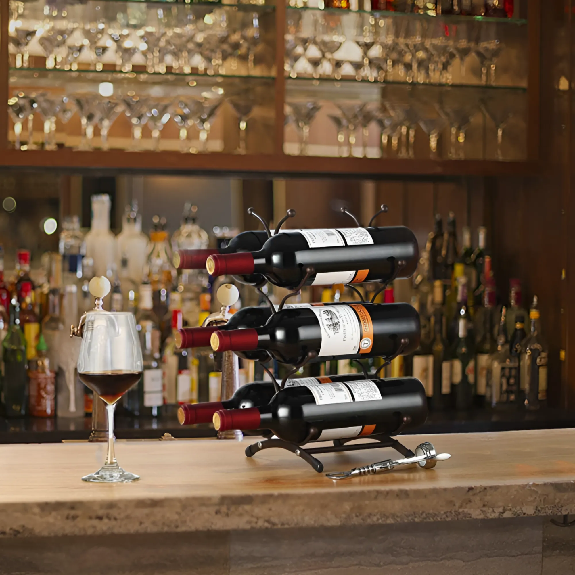 6-Bottle Stainless Steel Upright Wine Rack with Chrome Finish