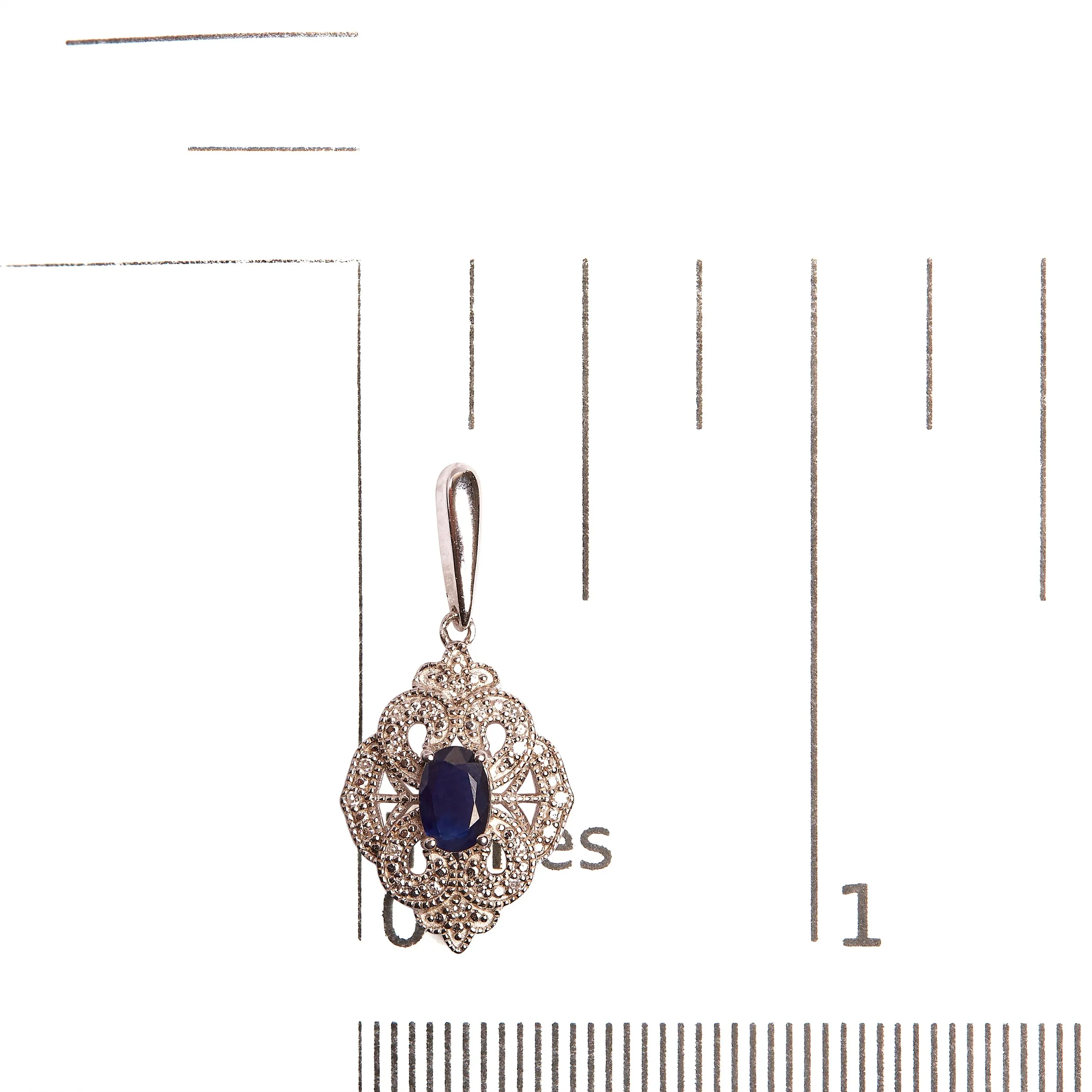 .925 Sterling Silver 6x4 MM Oval Blue Sapphire and White Diamond Accent Art Deco Style Shield Dangle Earring