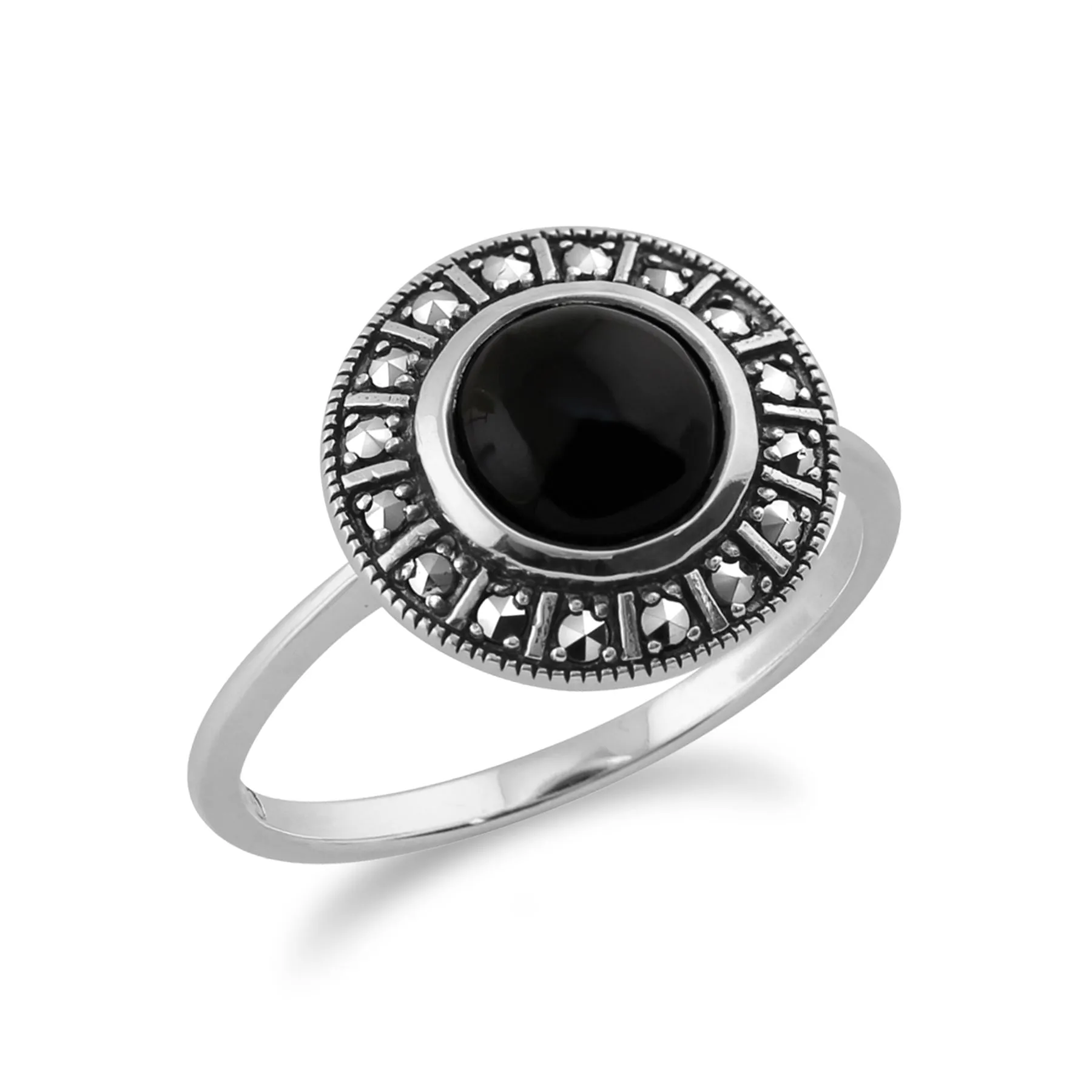 925 Sterlingsilber Kunst Deko 1.20ct Karat schwarzer Onyx & Markasit Ring
