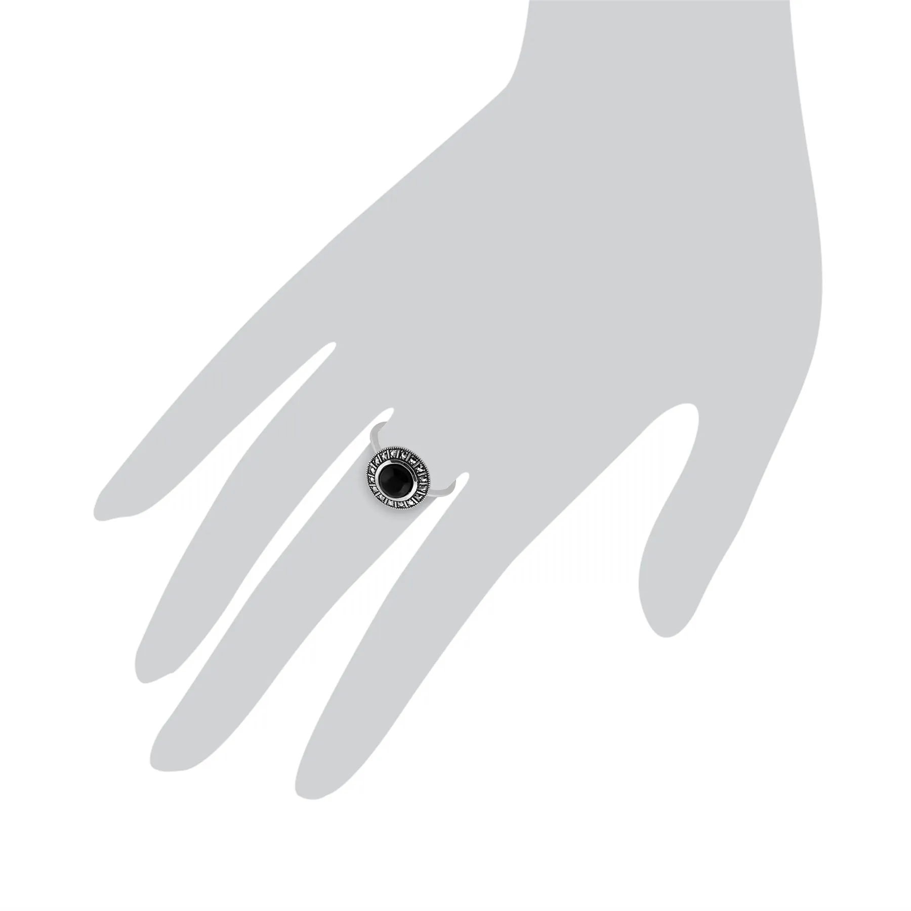 925 Sterlingsilber Kunst Deko 1.20ct Karat schwarzer Onyx & Markasit Ring