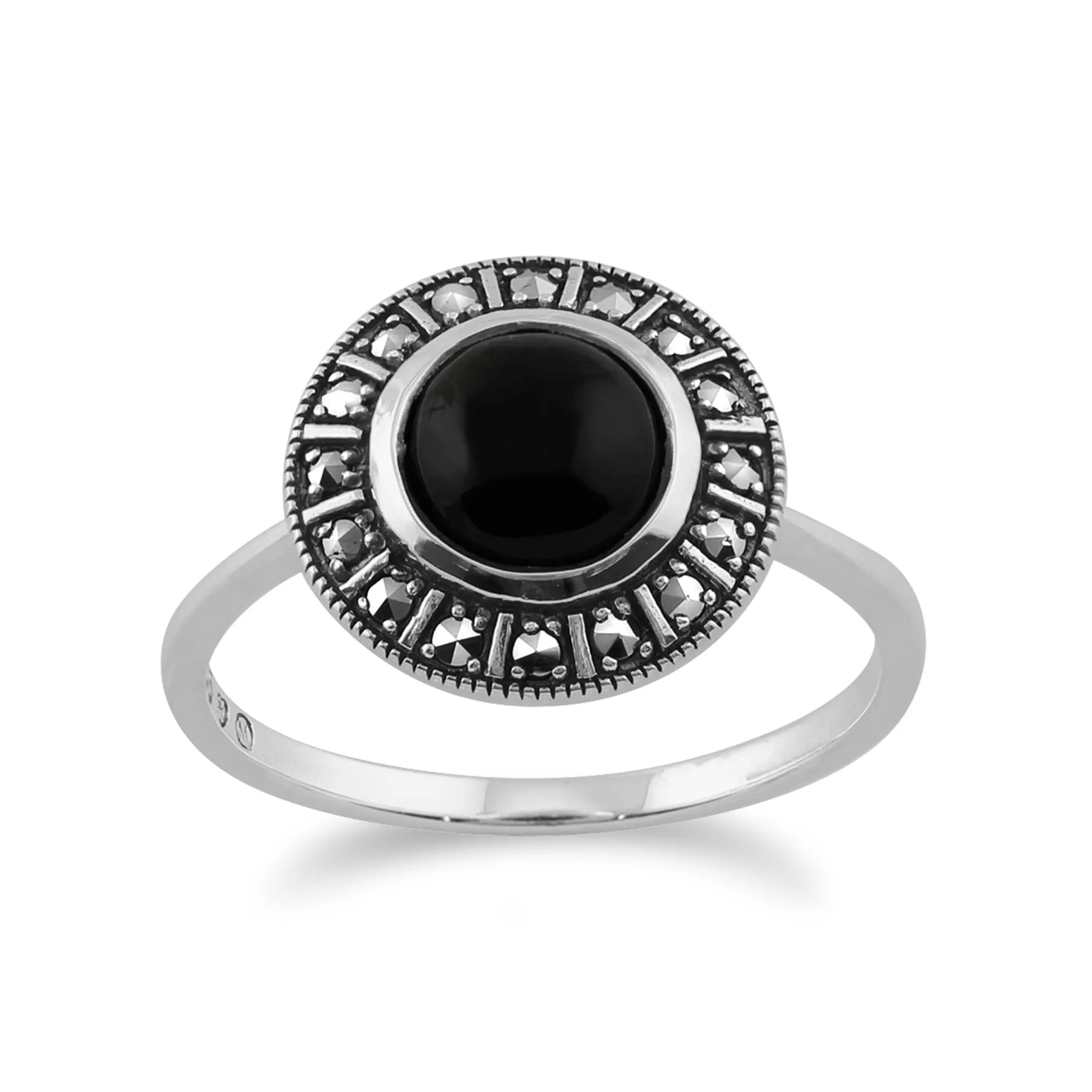 925 Sterlingsilber Kunst Deko 1.20ct Karat schwarzer Onyx & Markasit Ring