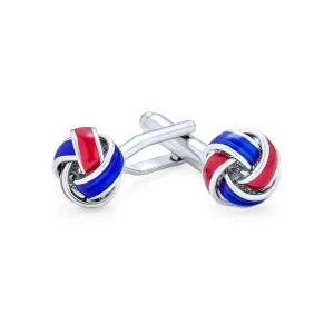 American Patriotic Red White Blue Knot Shirt Cufflink for Men Executive Gift
