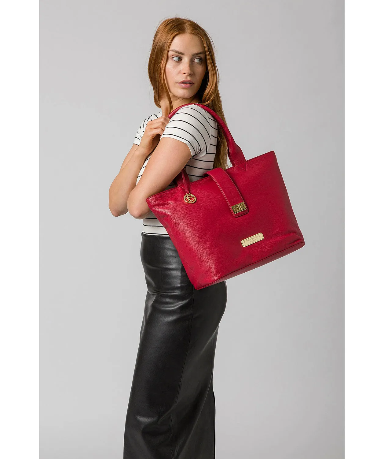 'Annabelle' Berry Red Leather Tote Bag
