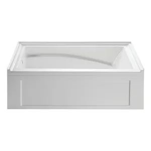 Aqua Eden VTAM6032L22B 60-Inch Acrylic Rectangular 3-Wall Alcove Tub with Armrest and Anti-Skid Surface, Left Hand Drain, Glossy White