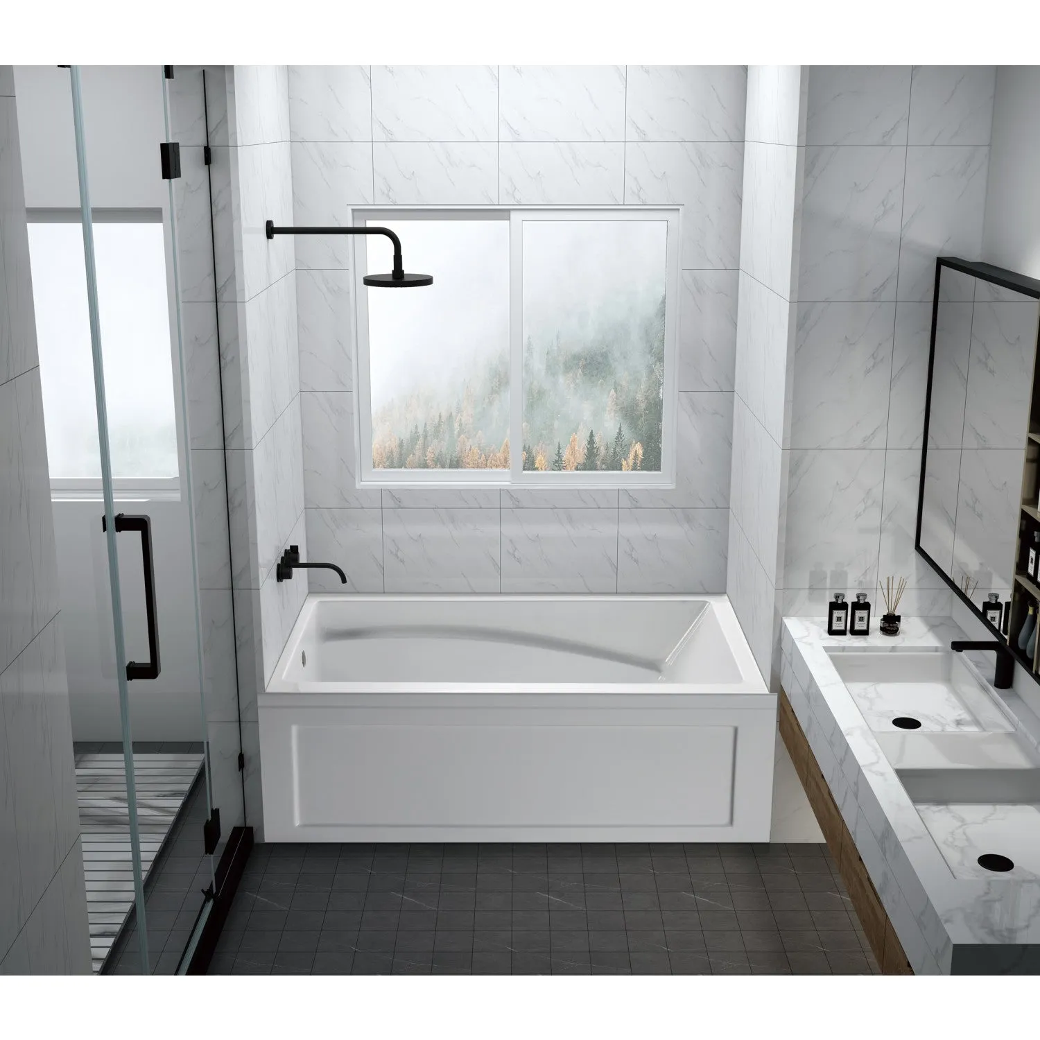Aqua Eden VTAM6032L22B 60-Inch Acrylic Rectangular 3-Wall Alcove Tub with Armrest and Anti-Skid Surface, Left Hand Drain, Glossy White