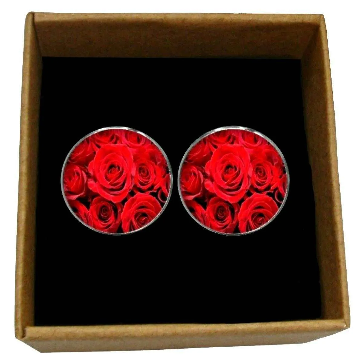 Bassin and Brown Roses Cufflinks - Red