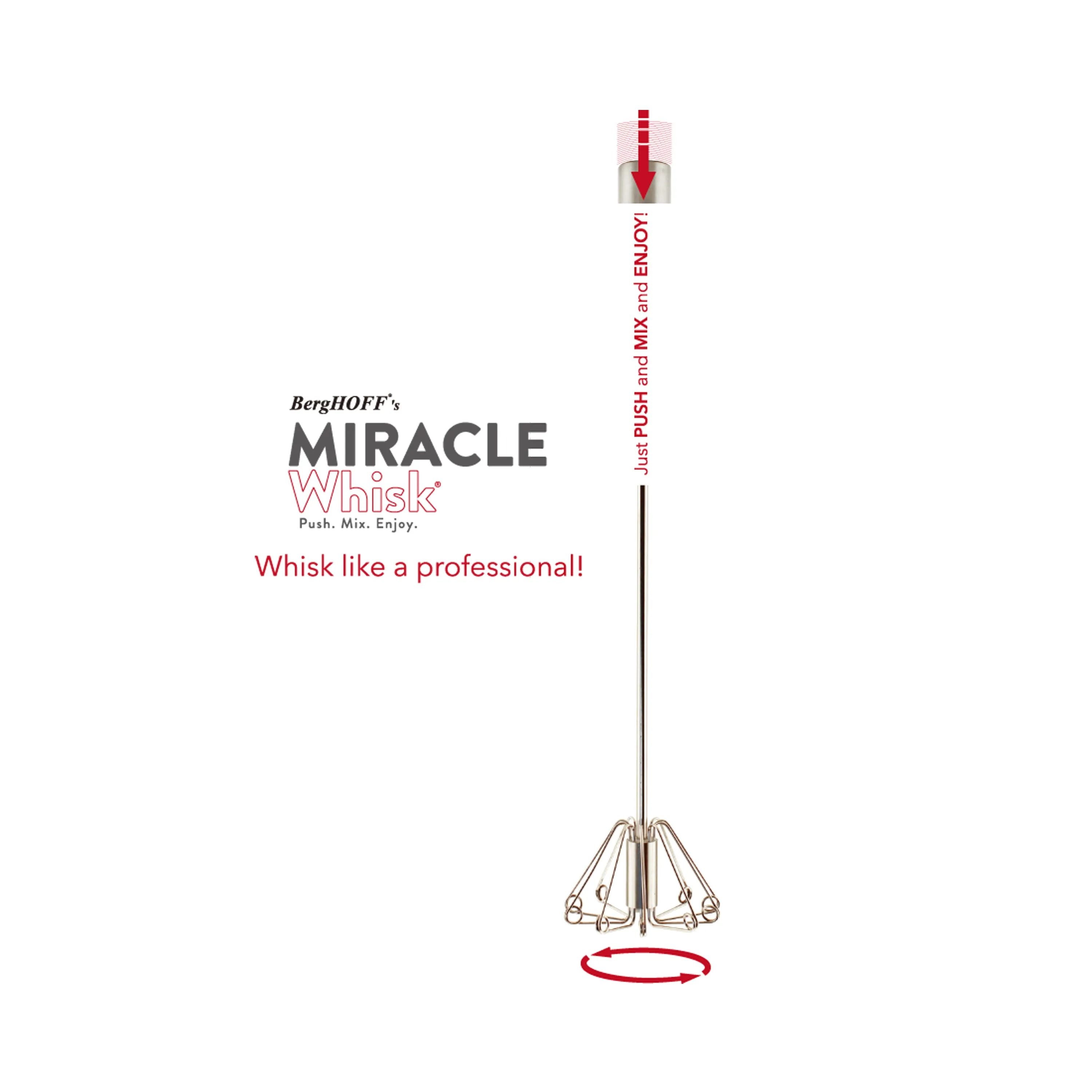 BergHOFF Essentials 18/10 Stainless Steel 14" Miracle Whisk, Red