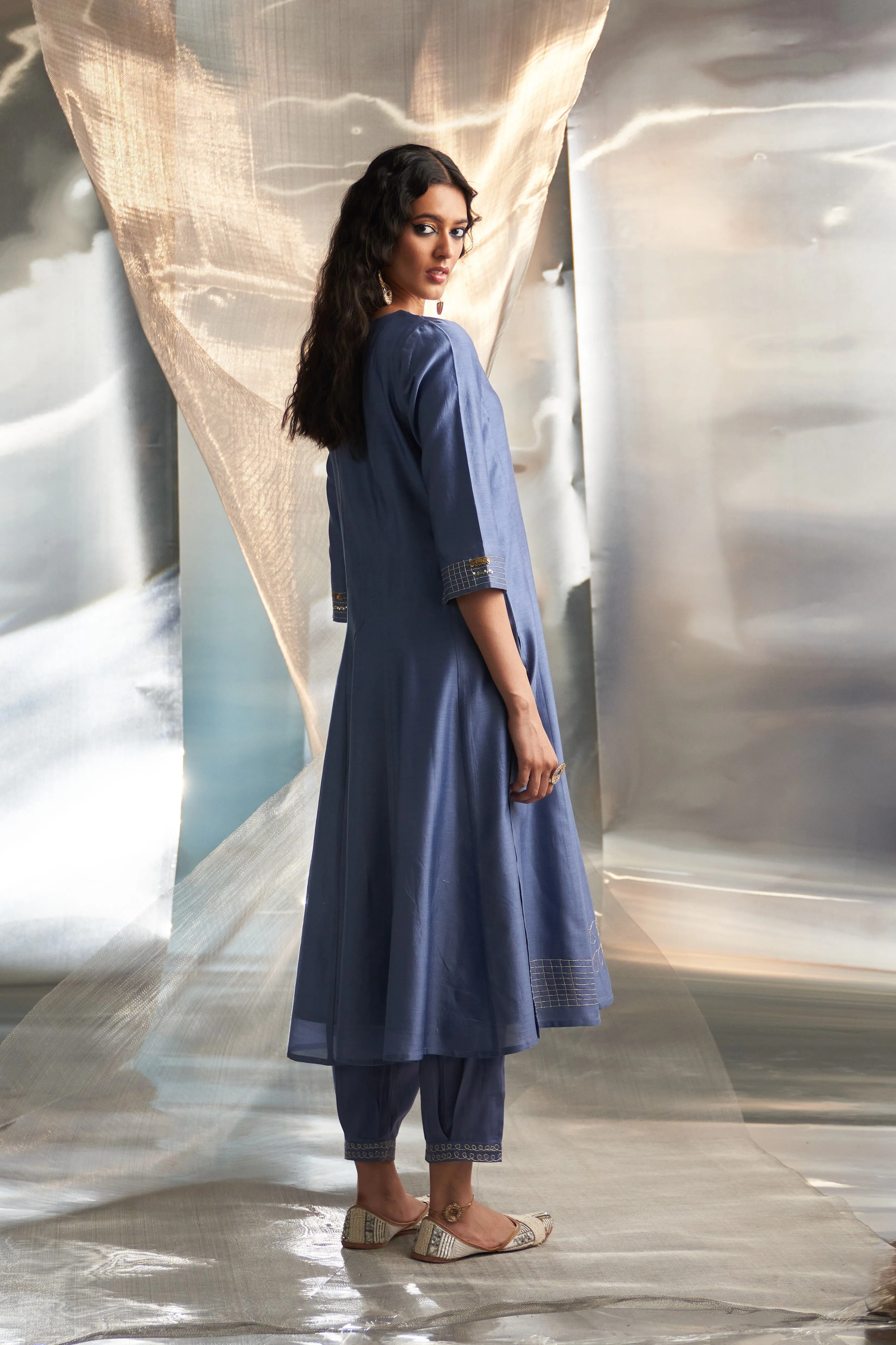 Berry Blue Flared Kurta Set