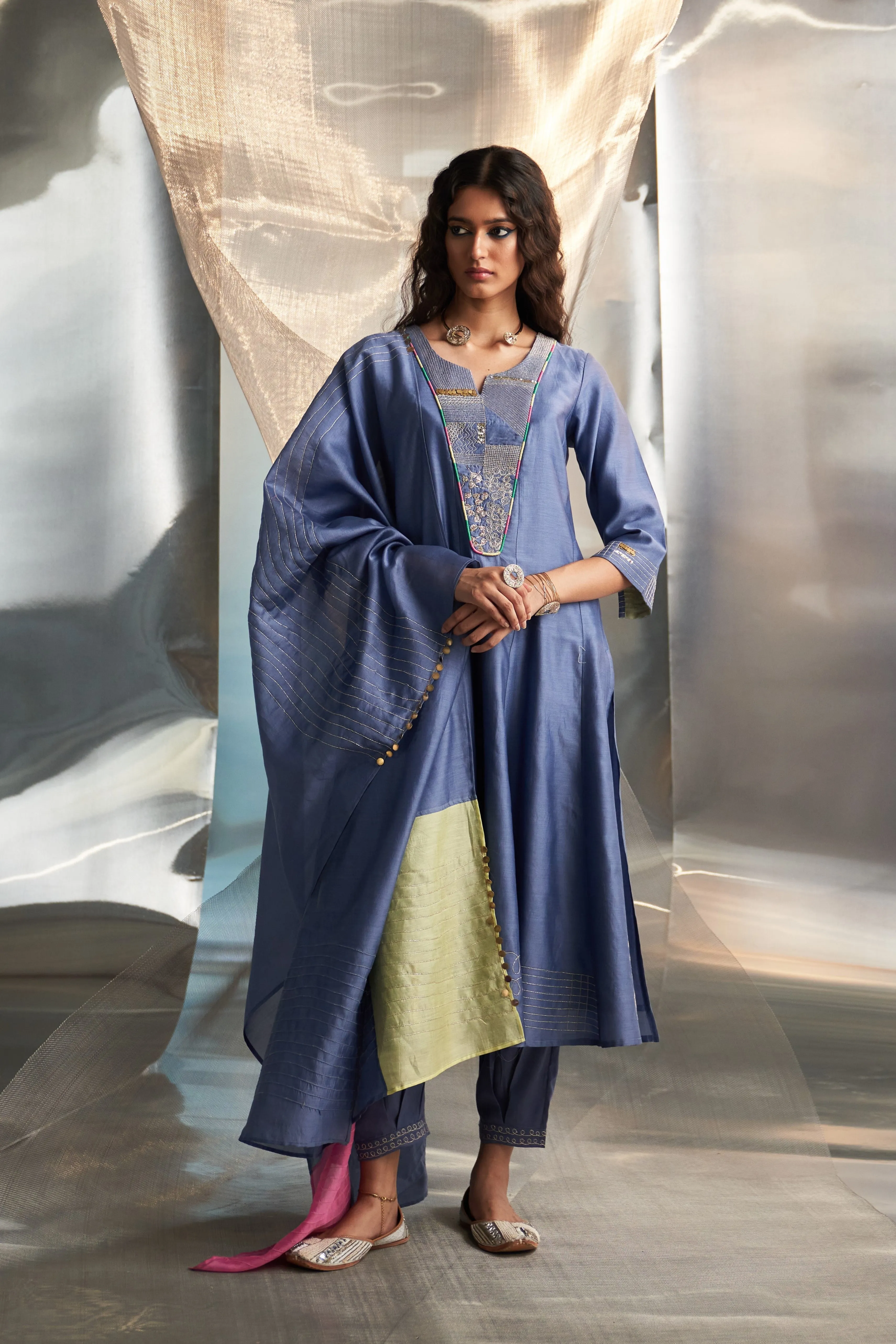 Berry Blue Flared Kurta Set