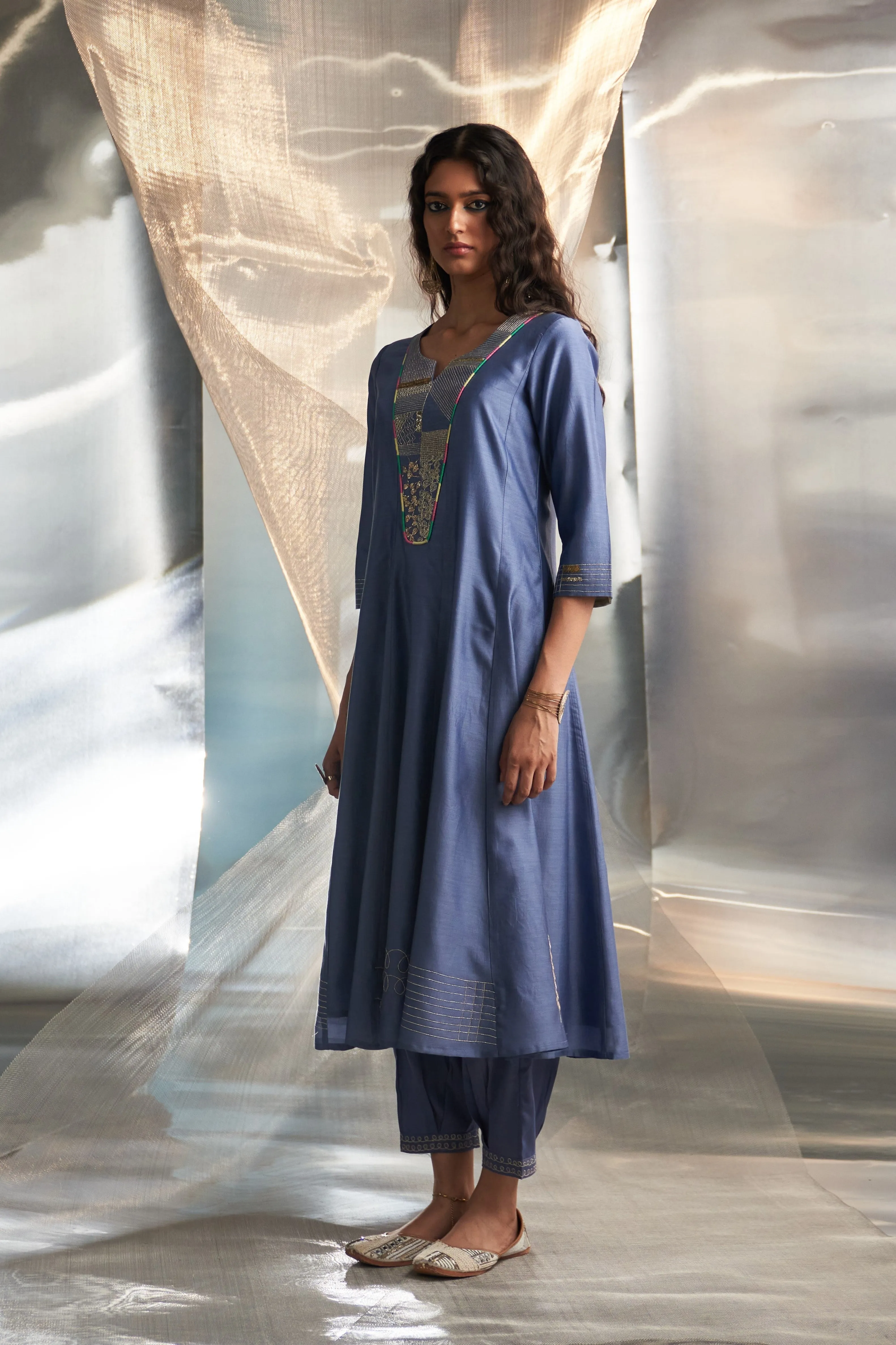 Berry Blue Flared Kurta Set