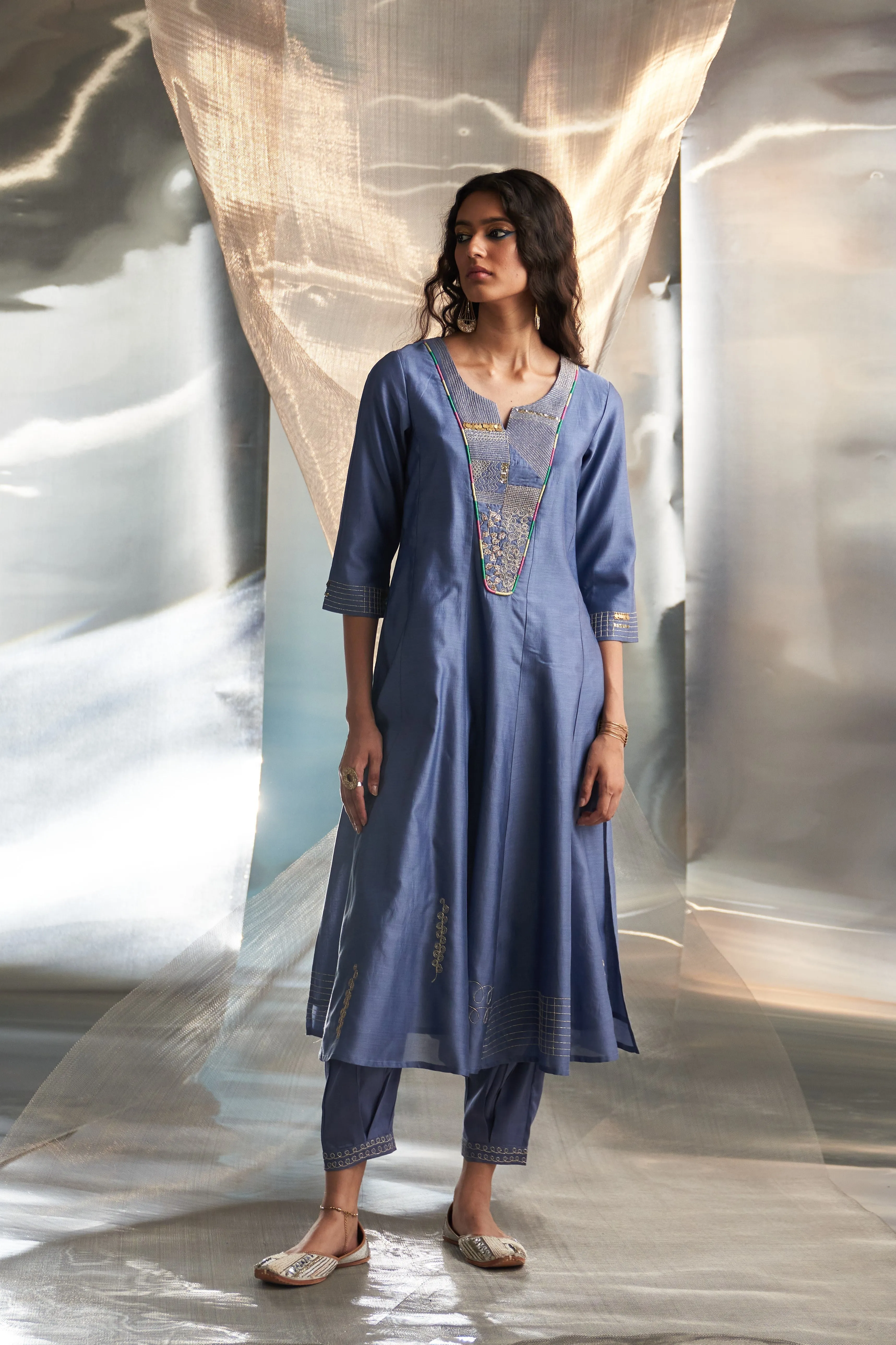Berry Blue Flared Kurta Set