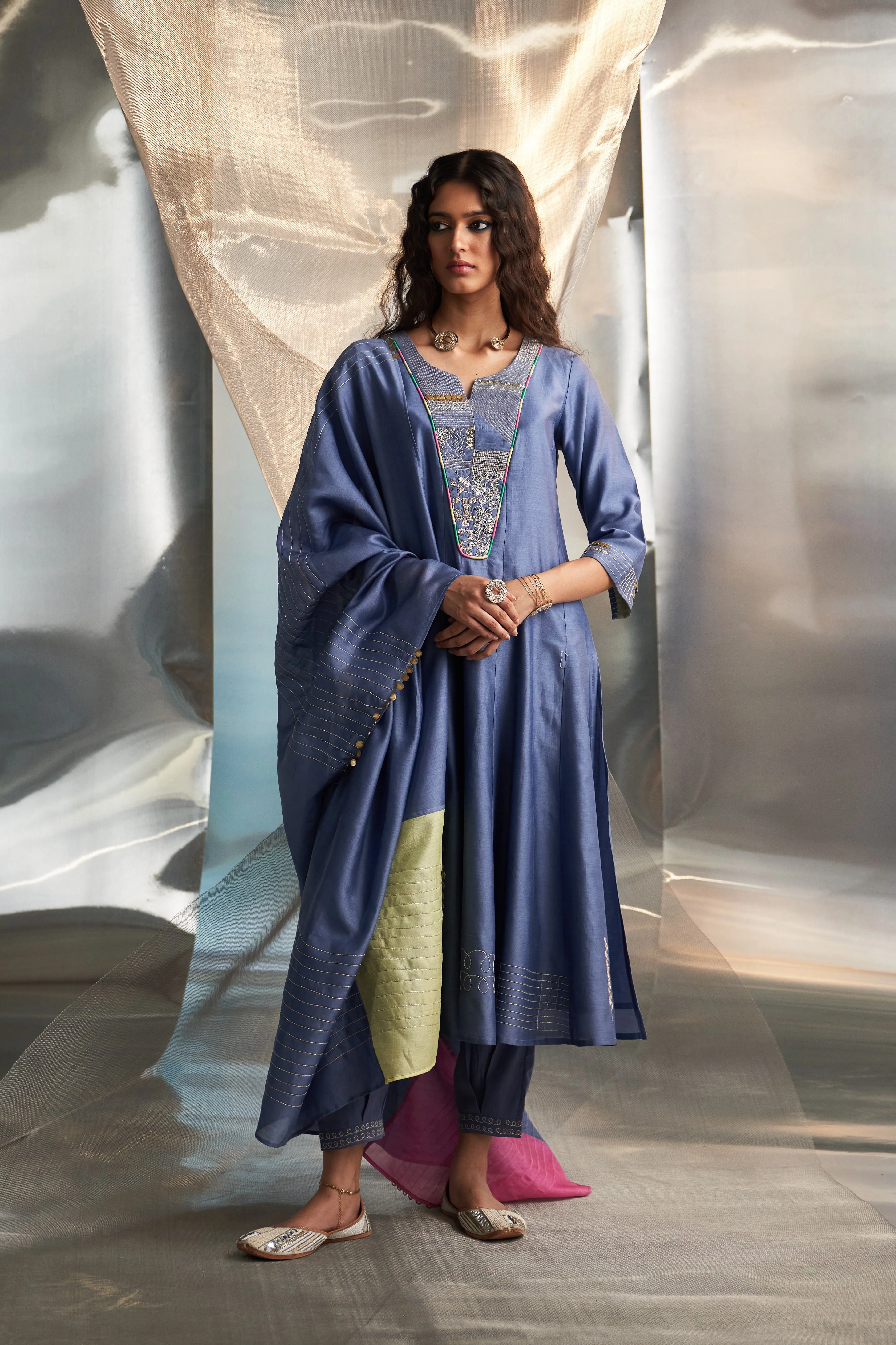Berry Blue Flared Kurta Set