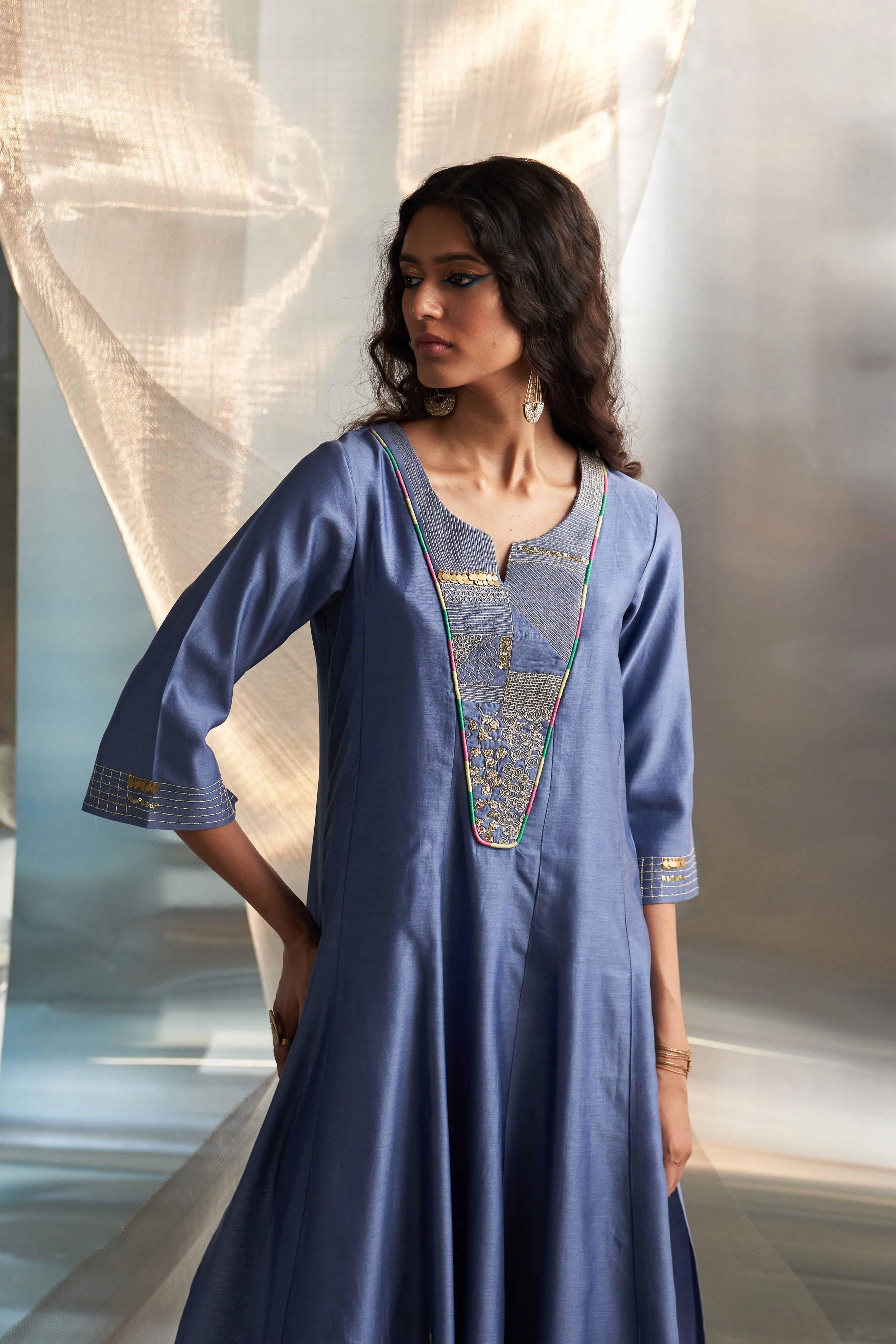 Berry Blue Flared Kurta Set