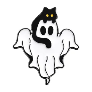 Black Cat Riding A White Ghost Metal & Enamel Pin