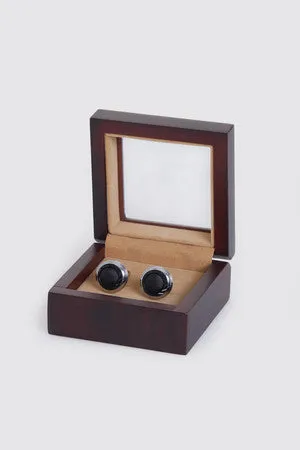 Black Center Metal Round Cufflinks