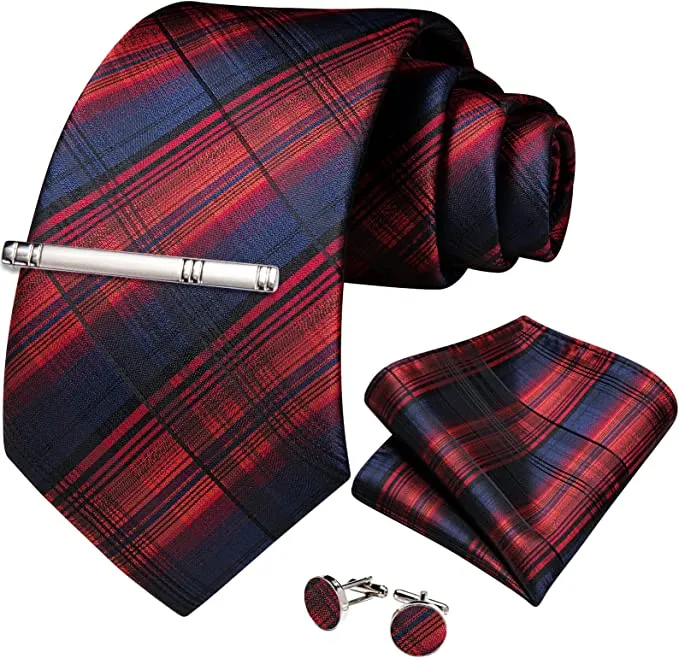 Blue and Red Silk Necktie Set-DBG1087