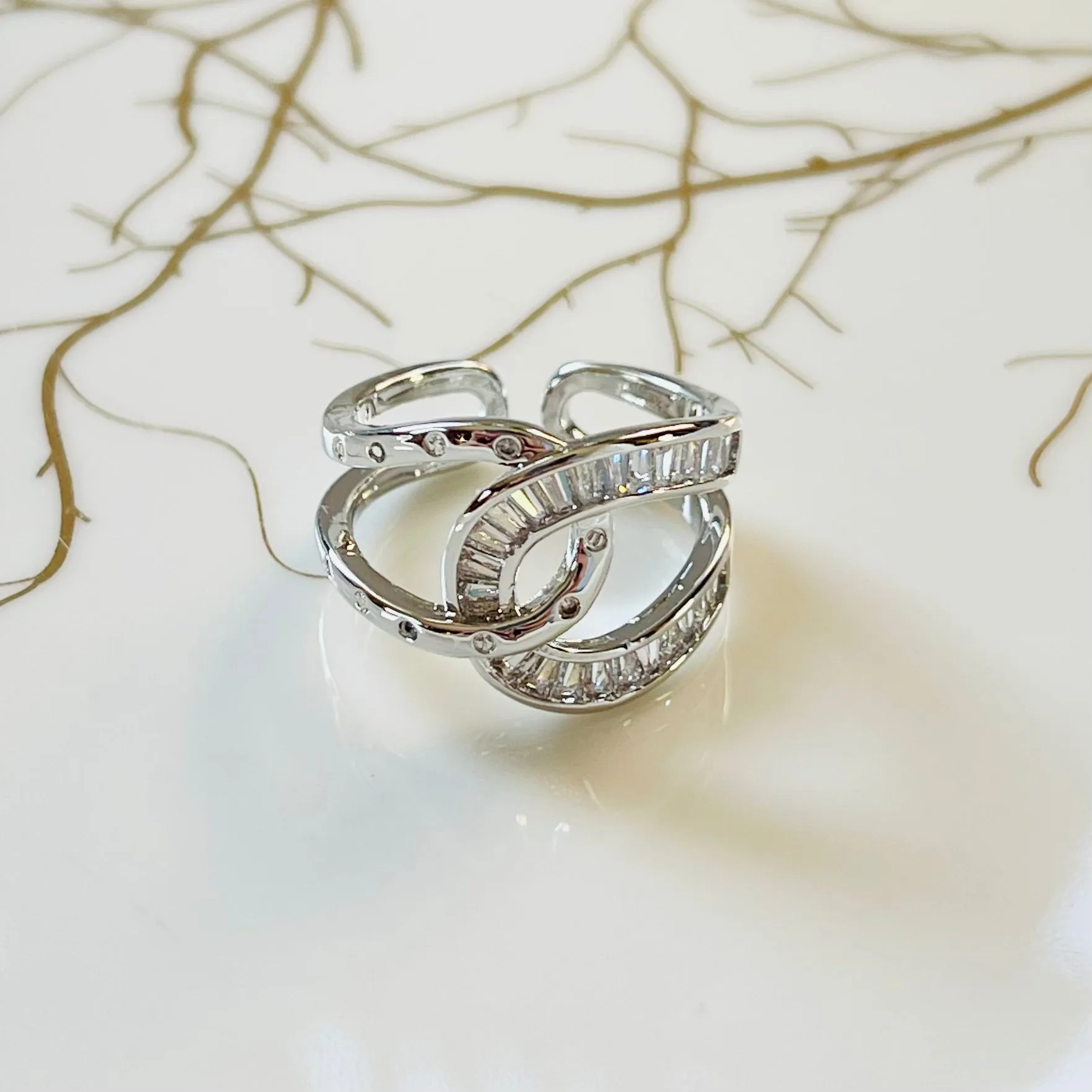 Bold Knot Sparkling Gemstone Adjustable Ring, Elegant Design