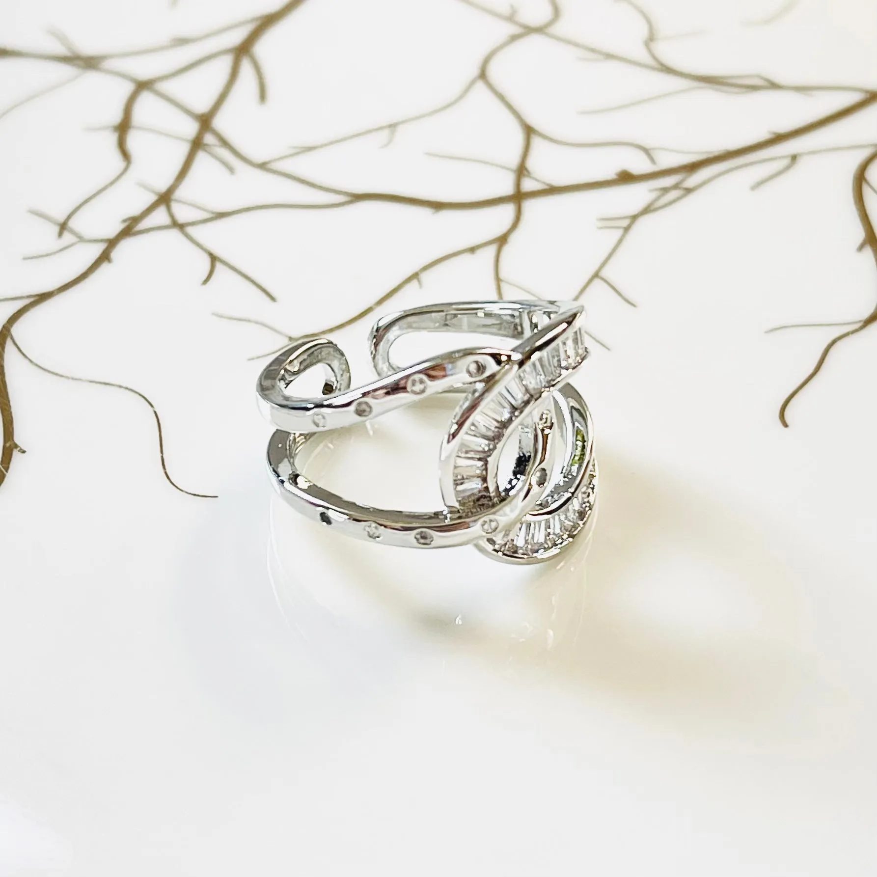 Bold Knot Sparkling Gemstone Adjustable Ring, Elegant Design