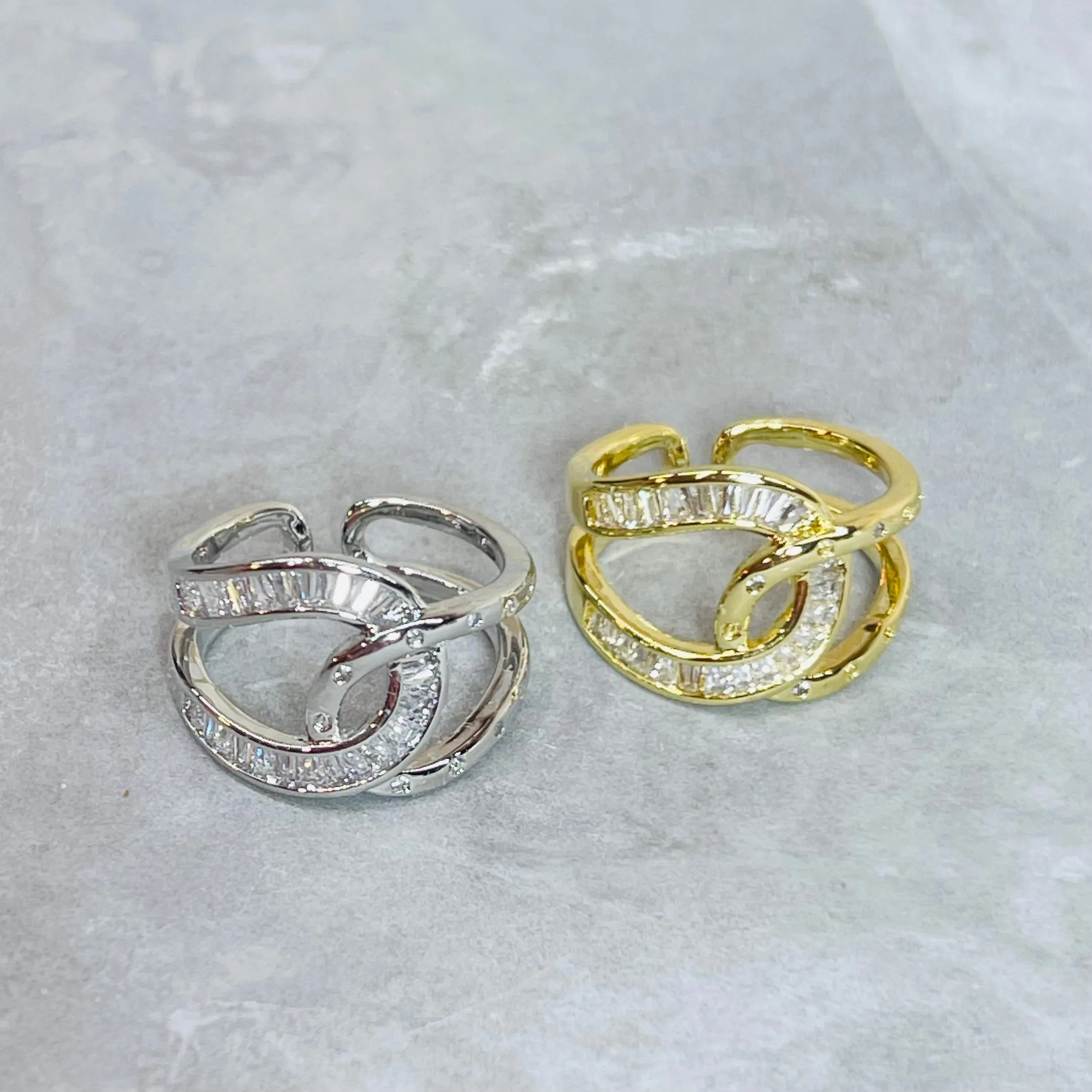 Bold Knot Sparkling Gemstone Adjustable Ring, Elegant Design