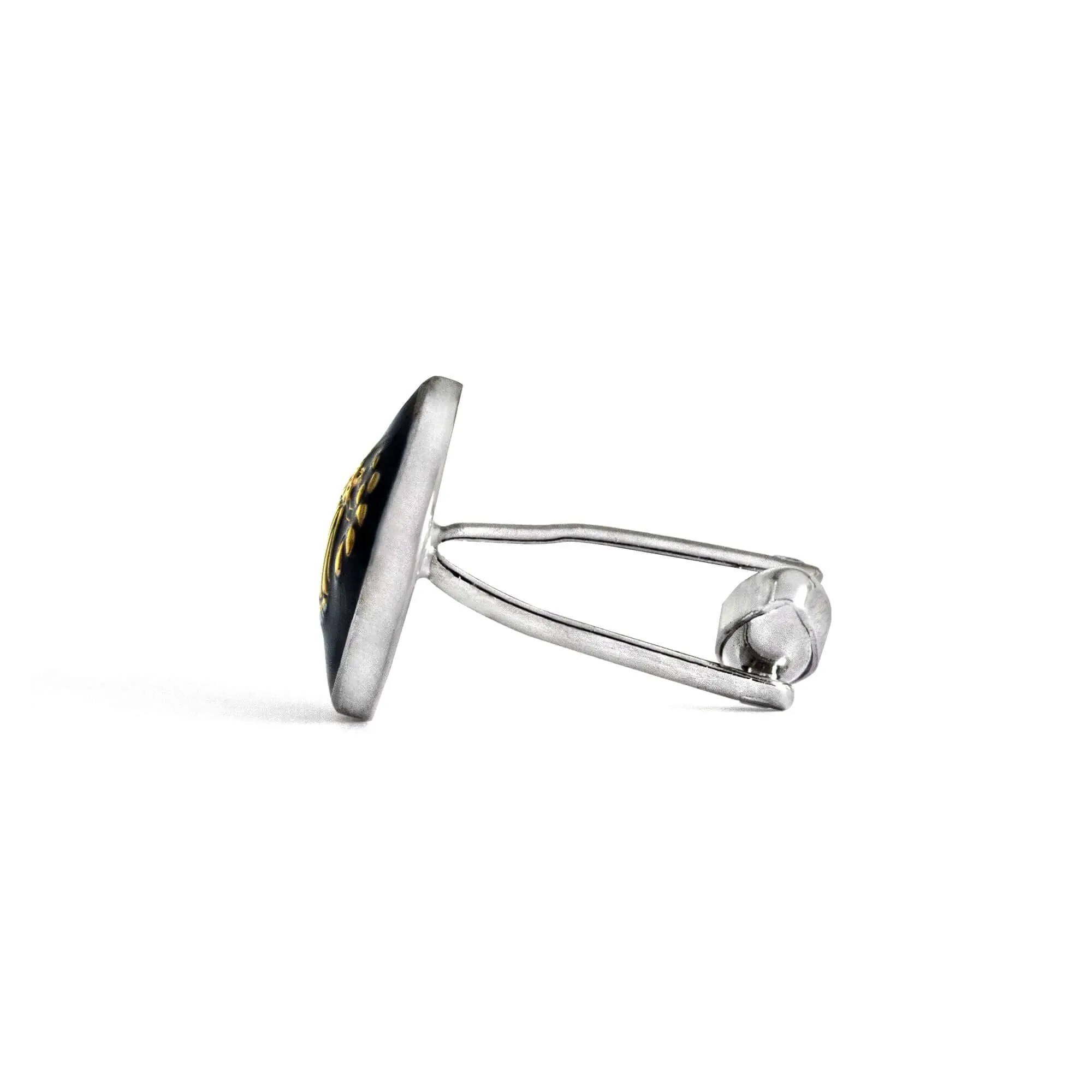 Botanic Series - Round Gold Butterfly Cufflinks in Dark Blue