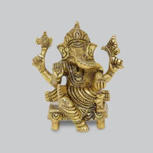 Brass Engraved Ganesha on Aasan 3 in