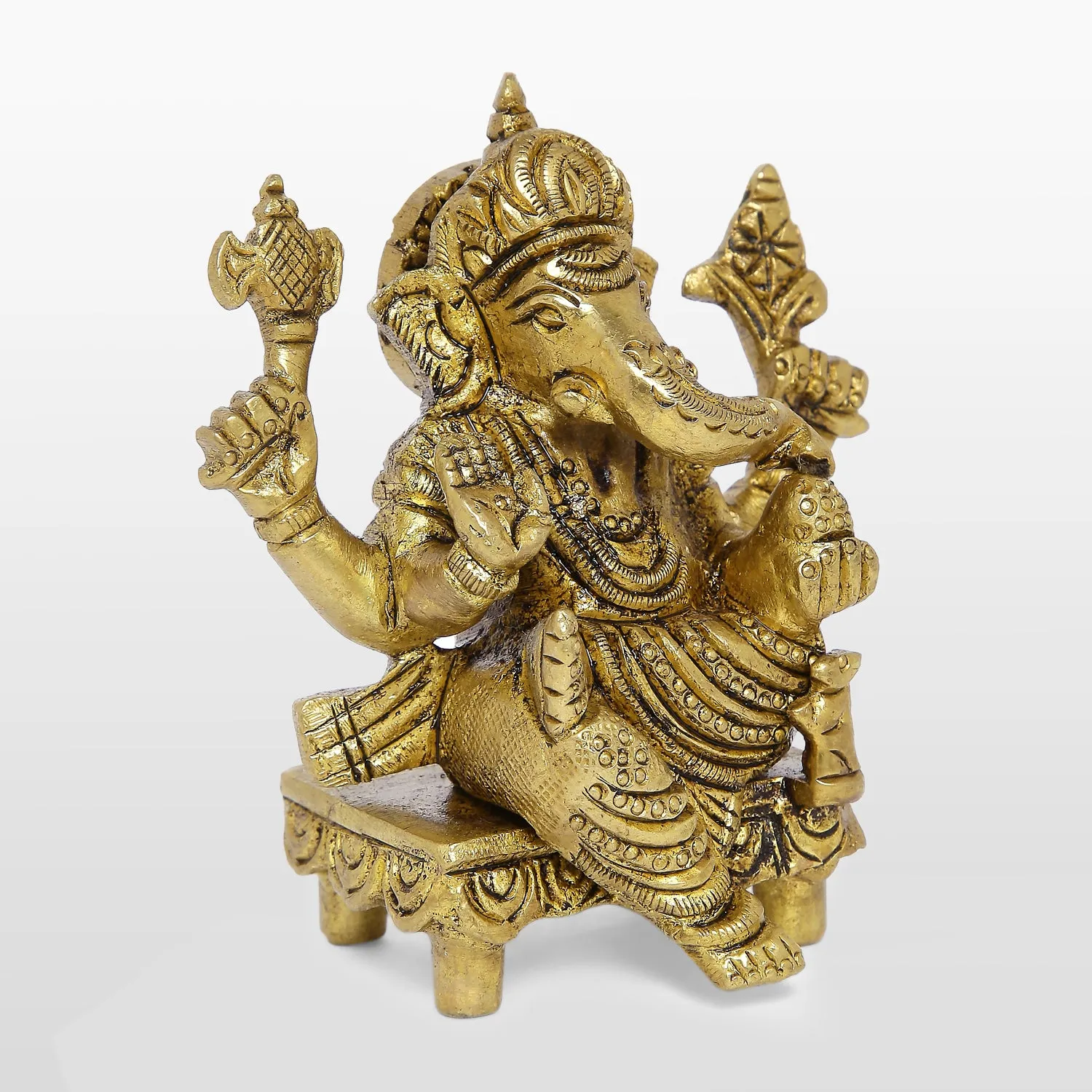 Brass Engraved Ganesha on Aasan 3 in