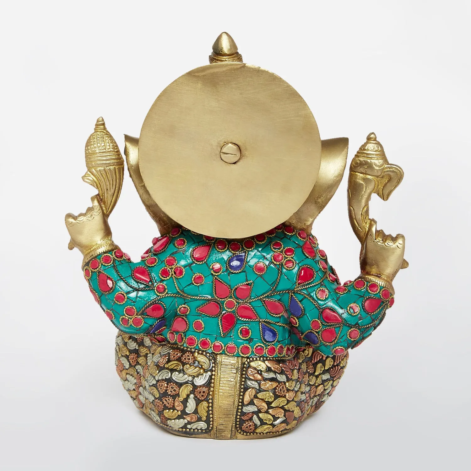 Brass Ganesha in Floral Stonework 8 in
