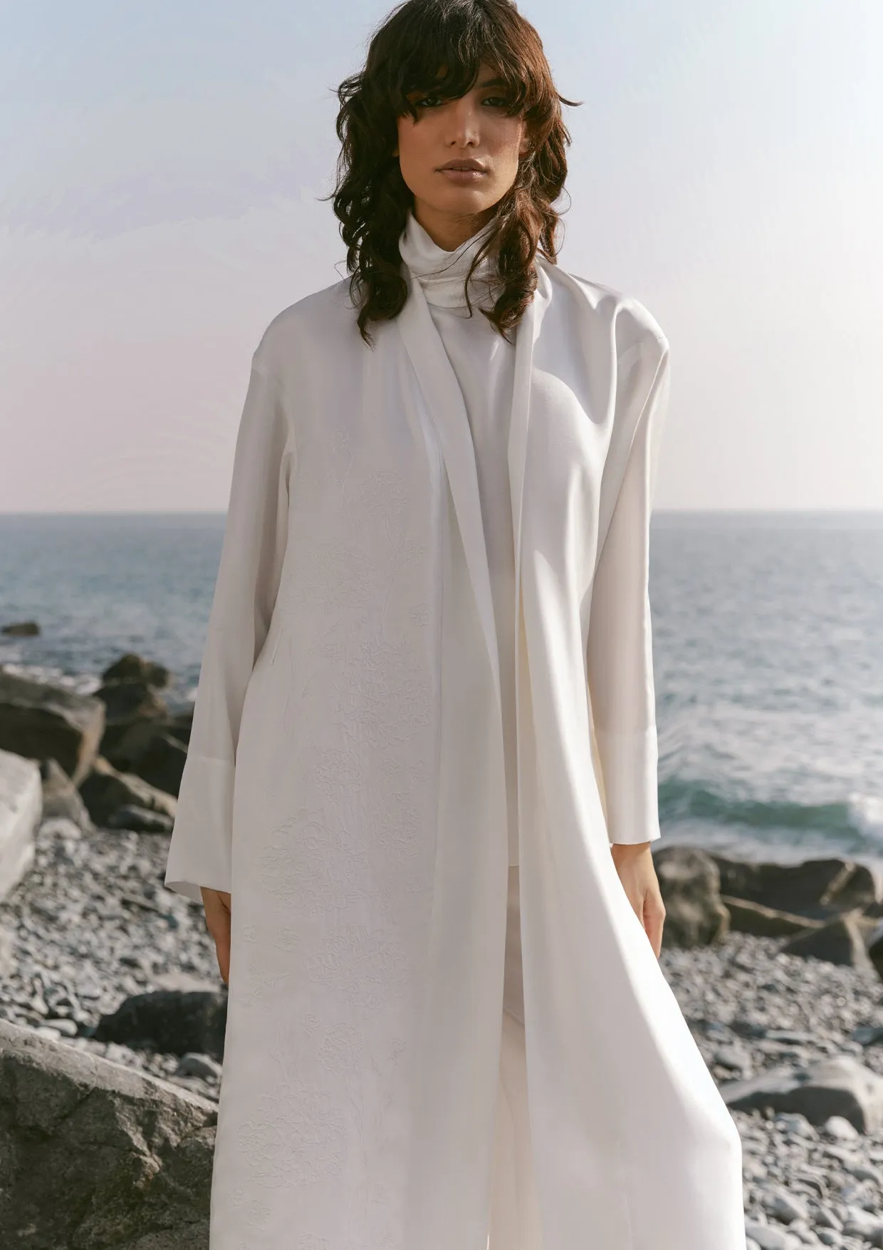 Calla Embroidered Floor-Length Silk Abaya