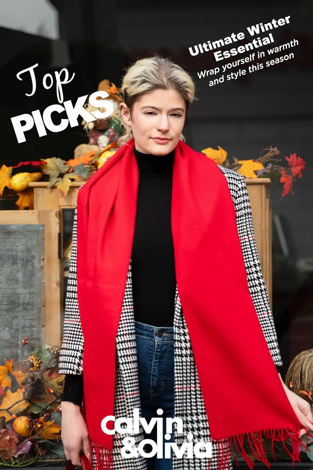CALVIN & OLIVIA Ultra-Soft Winter Cashmere Feel Scarf Warm Long Unisex Winter Scarves Perfect Holiday Gift for Women Men