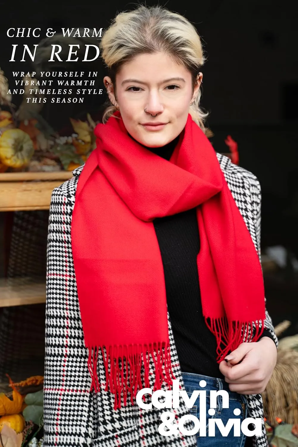 CALVIN & OLIVIA Ultra-Soft Winter Cashmere Feel Scarf Warm Long Unisex Winter Scarves Perfect Holiday Gift for Women Men