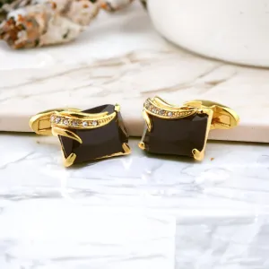Chokore Black Agate Cufflinks with Gold Plating