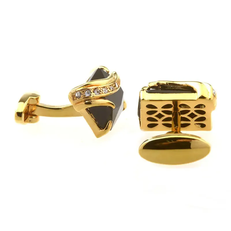 Chokore Black Agate Cufflinks with Gold Plating