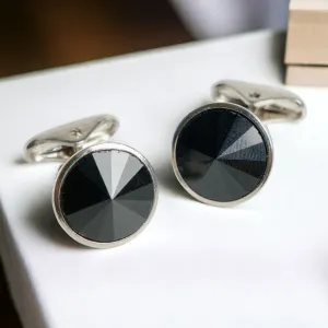 Chokore Silver Crystal Cufflinks (Black)