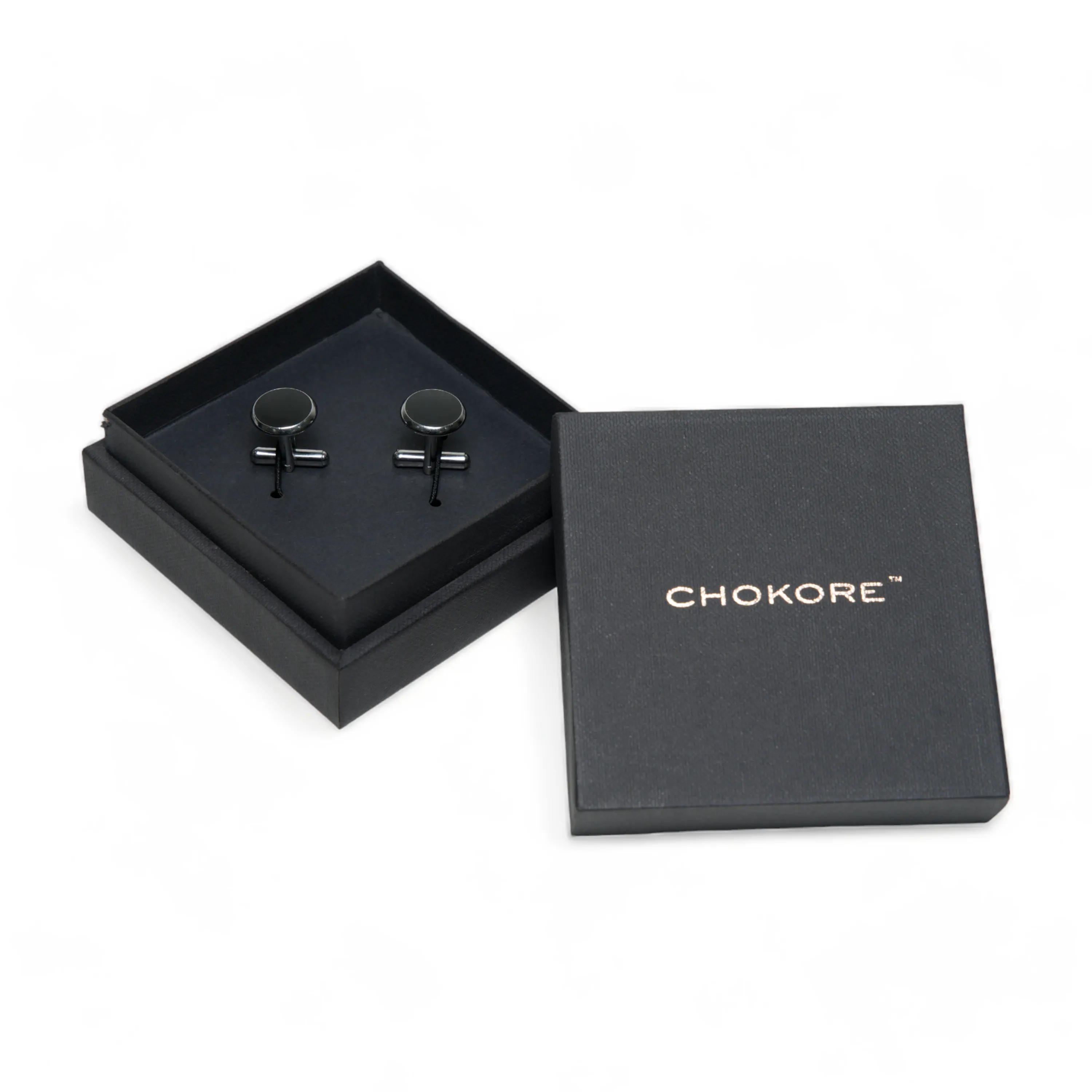 Chokore Silver Oval Cufflinks (Black)