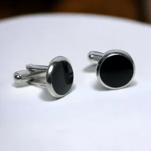 Chokore Silver Oval Cufflinks (Black)