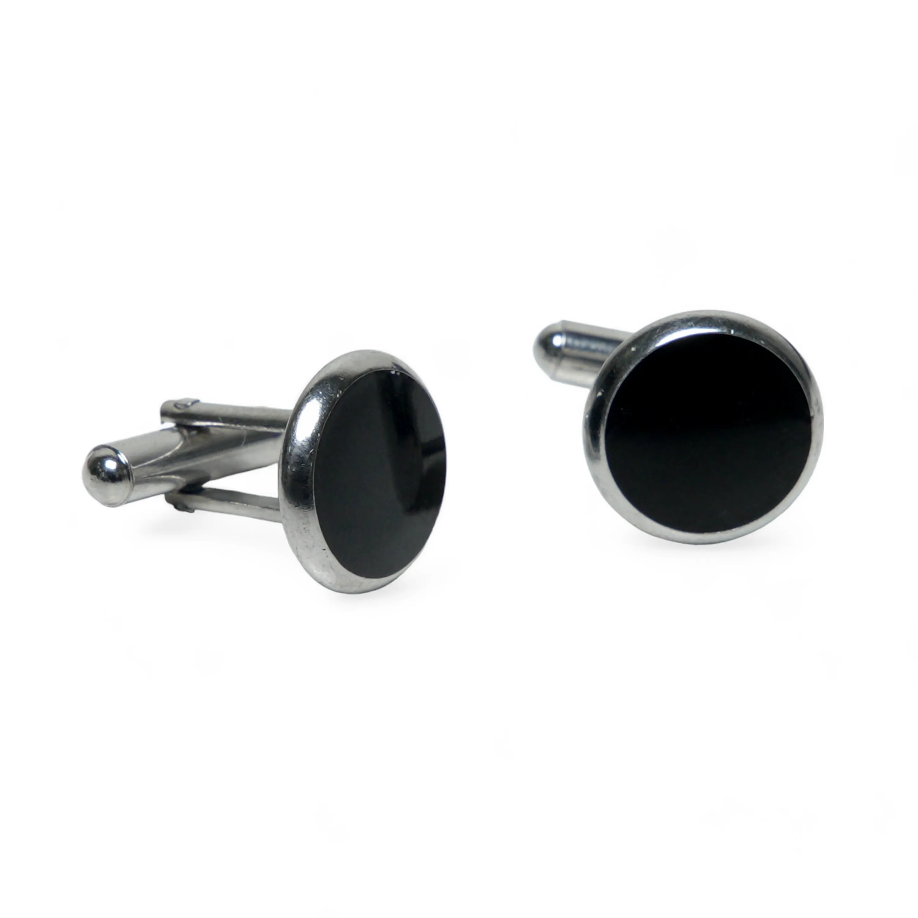 Chokore Silver Oval Cufflinks (Black)