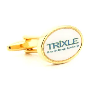 Corporate Printed Oval Logo Gold Cufflinks
