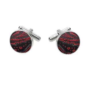 Crimson Red and Black Paisley Fabric Cufflinks