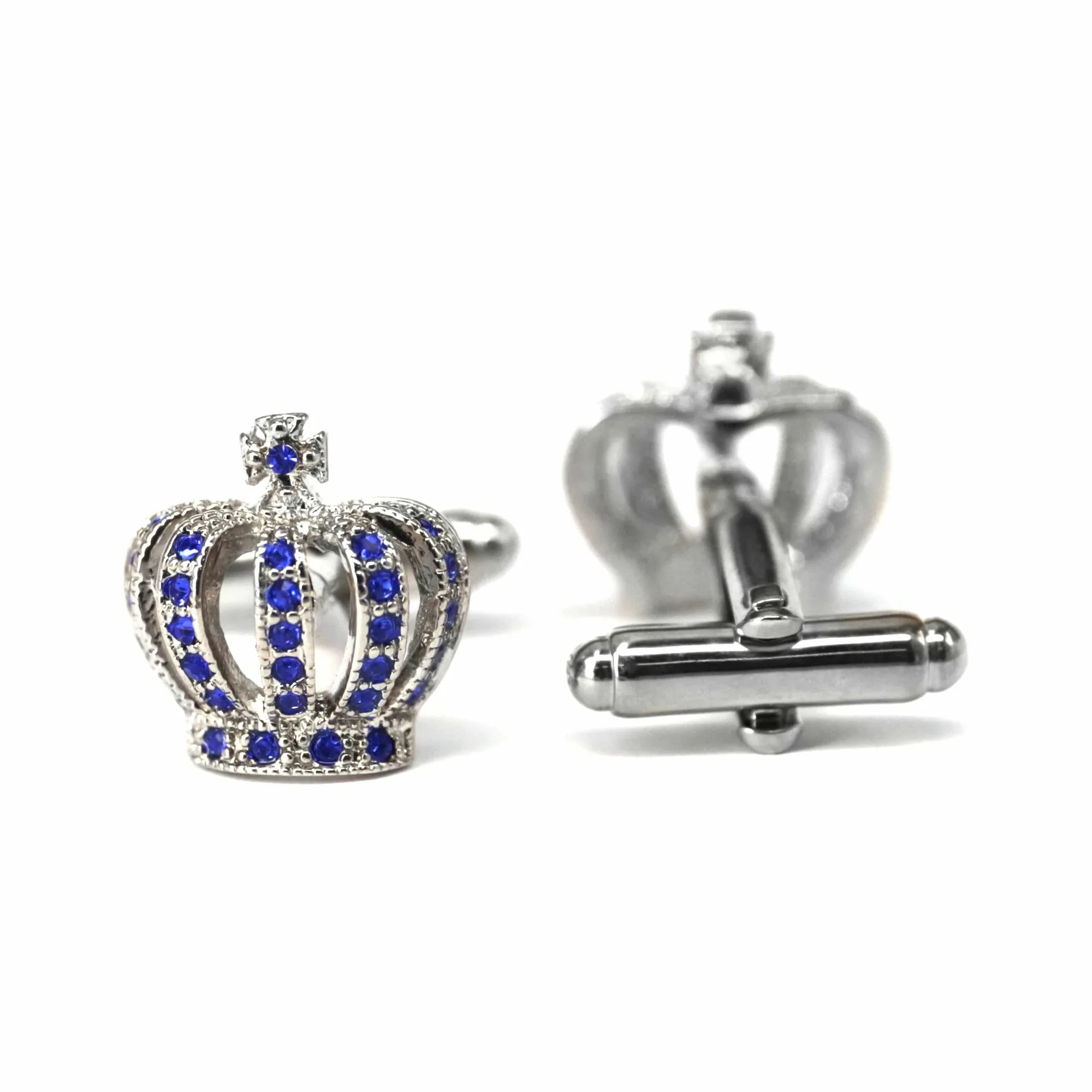 Crown Crystal Blue and White Crystal Cufflinks